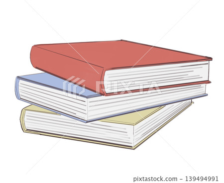 An illustration of three stacked books of different colors. 139494991