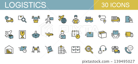 Logistics-related line icon set (color) Logistics-related line icon set (color) 139495027