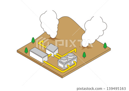 Isometric illustration of a geothermal power plant; renewable energy image Isometric illustration of a geothermal power plant; renewable energy image 139495163