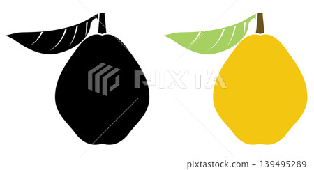 Icon set of quince fruit with leaves Icon set of quince fruit with leaves 139495289