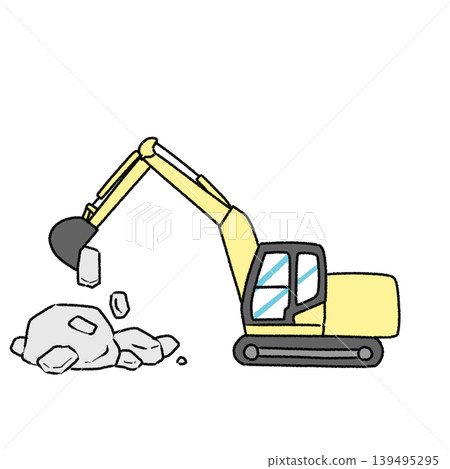 Demolition by an excavator Demolition by an excavator 139495295