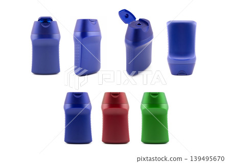 set of colorful plastic bottles for shampoo or shower gel on white background set of colorful plastic bottles for shampoo or shower gel on white background 139495670