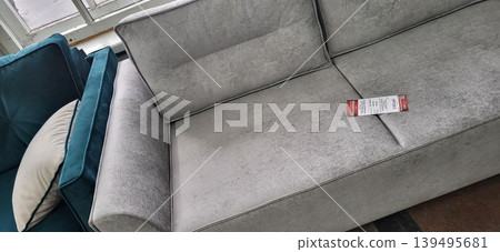 Brest, Belarus - 20.02.2024: Close up of fabric upholstery for textile technology analysis and wear resistance research Brest, Belarus - 20.02.2024: Close up of fabric upholstery for textile technology analysis and wear resistance research 139495681
