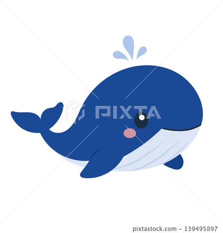 Cute whale emerging from water playful marine animal ocean scene Cute whale emerging from water playful marine animal ocean scene 139495897