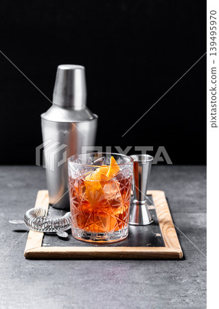 Old Fashioned Cocktail with Orange Peel Old Fashioned Cocktail with Orange Peel 139495970