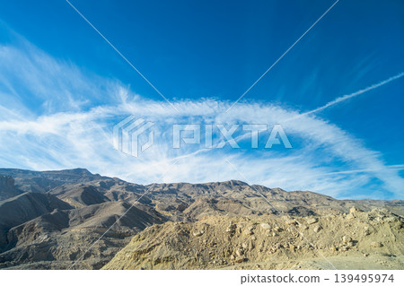 Desert Mountains and Cirrus Clouds on the Road to Cairo, Egypt 139495974