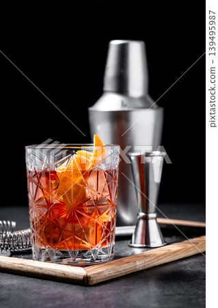 Old Fashioned Cocktail with Orange Peel 139495987