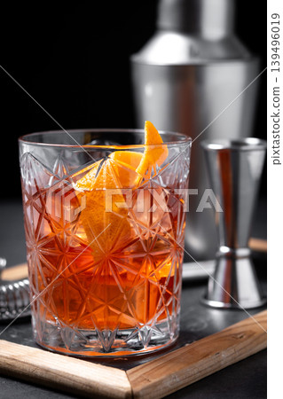 Old Fashioned Cocktail with Orange Peel Old Fashioned Cocktail with Orange Peel 139496019