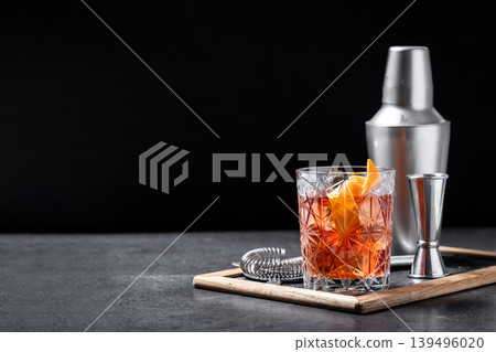 Old Fashioned Cocktail with Orange Peel Old Fashioned Cocktail with Orange Peel 139496020