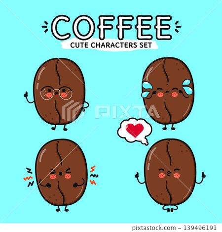 Cute Coffee Bean Characters Set Cute Coffee Bean Characters Set 139496191