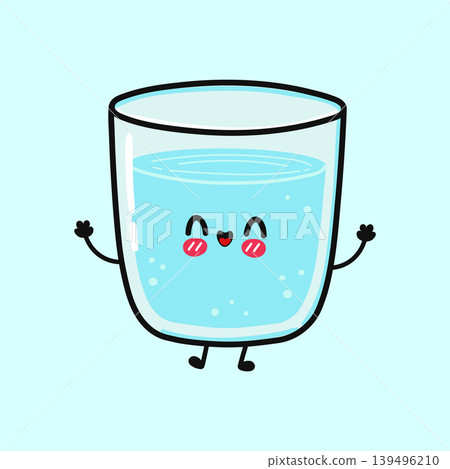 Surprised glass of water character with raised hands Surprised glass of water character with raised hands 139496210