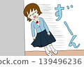 一名高中女生靠在牆上，情緒低落。 139496236