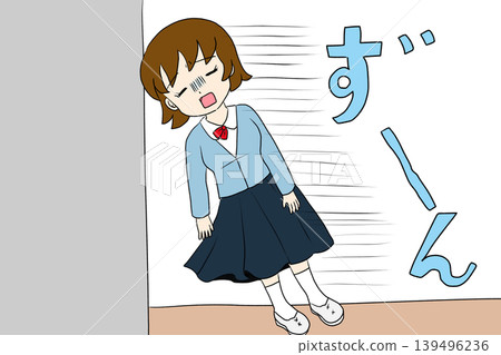 A high school girl leaning against the wall, feeling dejected. A high school girl leaning against the wall, feeling dejected. 139496236