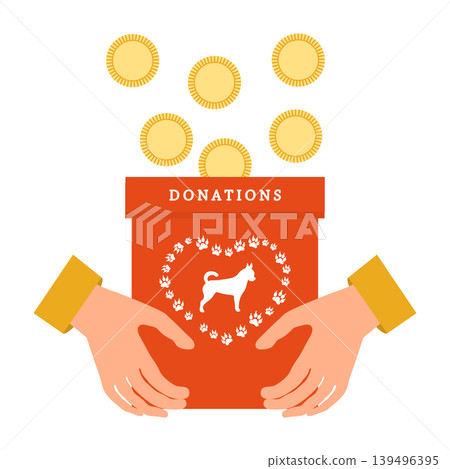 Donation box with dog design and coins, symbolizing fundraising for animal welfare Donation box with dog design and coins, symbolizing fundraising for animal welfare 139496395