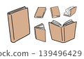 A set of open and closed books with blank, hand-drawn titles on the covers. 139496429