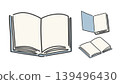 A set of hand-drawn illustrations of a flat-style open book with blank pages. 139496430