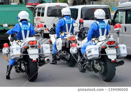 Image of a police motorcycle on patrol 139496608