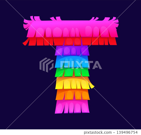 Mexican pinata font and fiesta holiday cartoon letter typeface for festival, vector ABC type. Pinata font letter T of English alphabet in bright colors for Mexican fiesta type or creative typeface Mexican pinata font and fiesta holiday cartoon letter typeface for festival, vector ABC type. Pinata font letter T of English alphabet in bright colors for Mexican fiesta type or creative typeface 139496754