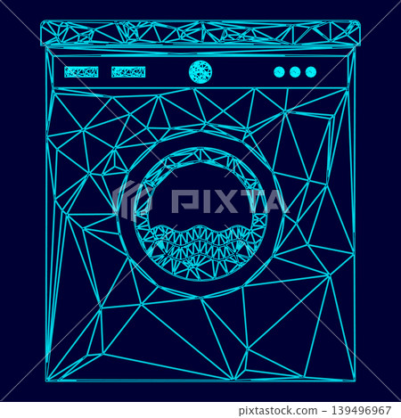Washing machine low poly triangulation triangulated polygonal electric cyan blue vibrant aqua neon color vector illustration image outline contour line Washing machine low poly triangulation triangulated polygonal electric cyan blue vibrant aqua neon color vector illustration image outline contour line 139496967
