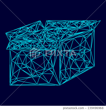Box low poly triangulation triangulated polygonal electric cyan blue vibrant aqua neon color vector illustration image outline contour line Box low poly triangulation triangulated polygonal electric cyan blue vibrant aqua neon color vector illustration image outline contour line 139496968