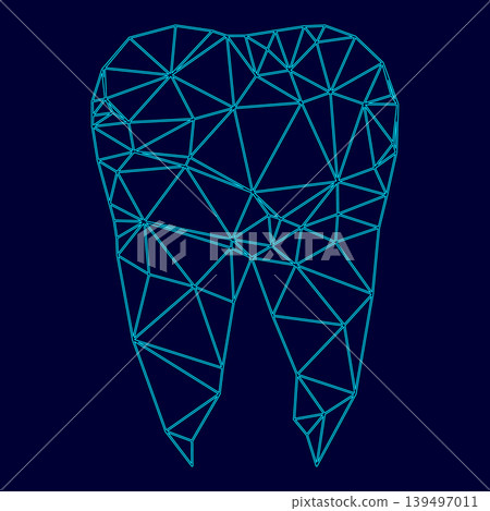 Tooth low poly triangulation triangulated polygonal electric cyan blue vibrant aqua neon color vector illustration image outline contour line Tooth low poly triangulation triangulated polygonal electric cyan blue vibrant aqua neon color vector illustration image outline contour line 139497011