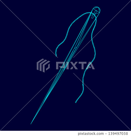 Needle low poly triangulation triangulated polygonal electric cyan blue vibrant aqua neon color vector illustration image outline contour line 139497038