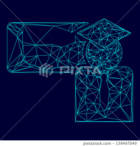 Scientist at the board low poly triangulation triangulated polygonal electric cyan blue vibrant aqua neon color vector illustration image outline contour line Scientist at the board low poly triangulation triangulated polygonal electric cyan blue vibrant aqua neon color vector illustration image outline contour line 139497049