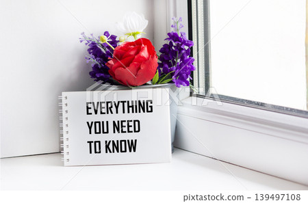 Everything you need to know. Motivational quote is written on a notebook on a light background Everything you need to know. Motivational quote is written on a notebook on a light background 139497108