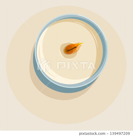 Minimalist Scented Candle Vector Top View of Burning Soy Wax in Blue Glass Jar with Soft Light Glow for Wellness Branding Relaxation and Home Decor Asset 139497209