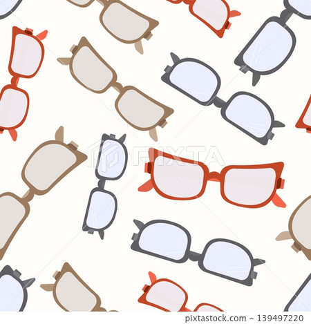 Minimalist Eyewear Seamless Pattern Vector Modern Glasses in Black Orange and Kraft Frames Background for Optician Branding Fashion and Fabric Design 139497220