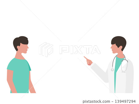 Vector illustration of a doctor pointing and explaining to a man. Vector illustration of a doctor pointing and explaining to a man. 139497294