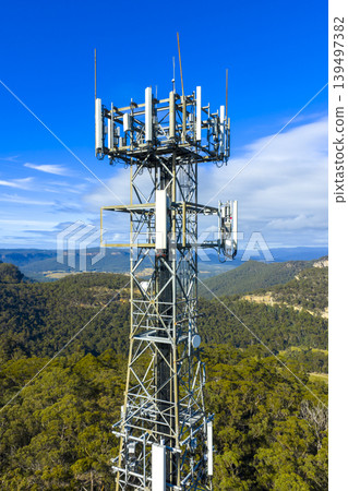 Aerial view of a telecommunications tower in the Kanimbla Valley Aerial view of a telecommunications tower in the Kanimbla Valley 139497382