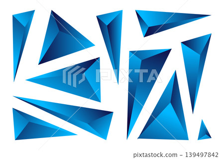 Abstract 3D blue triangle geometric shapes set. Vector illustration 139497842