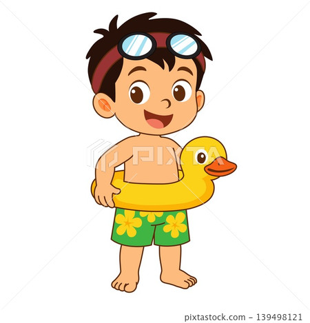 boy going swimming summer vacation cartoon 139498121