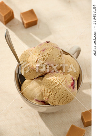 Caramel gelato ice cream in bowl Caramel gelato ice cream in bowl 139498194