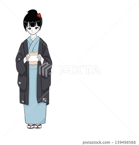 身穿和服的女子在店家前台遞上名片,正面照。 身穿和服的女子在店家前台遞上名片,正面照。 139498568