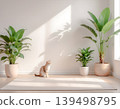 A natural space with a blank background, surrounded by houseplants and natural light. 139498795
