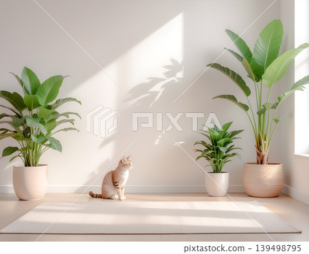 A natural space with a blank background, surrounded by houseplants and natural light. A natural space with a blank background, surrounded by houseplants and natural light. 139498795