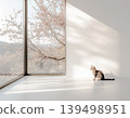 A minimalist space with soft light and a sense of nature, and a cat. 139498951