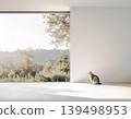 An open indoor space that connects with nature, and a landscape with cats. 139498953