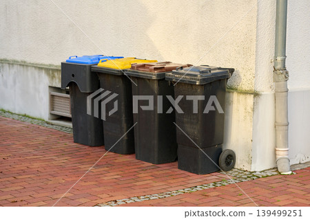 Vibrant bins on street 139499251