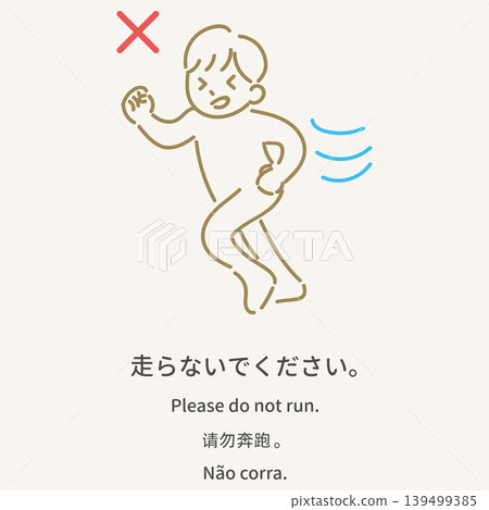 多語種沐浴禮儀指南插圖：“請勿在澡堂內奔跑。” 139499385