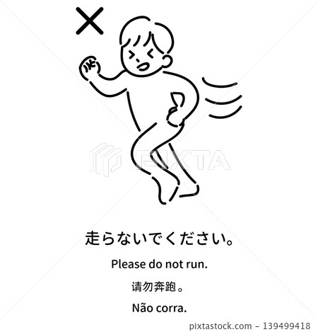 Multilingual bathing etiquette guide illustration: "Please do not run in the bathhouse." Multilingual bathing etiquette guide illustration: "Please do not run in the bathhouse." 139499418