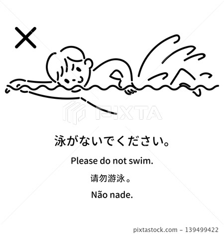 多語言沐浴禮儀指南插圖：“請勿在浴缸中游泳。” 139499422