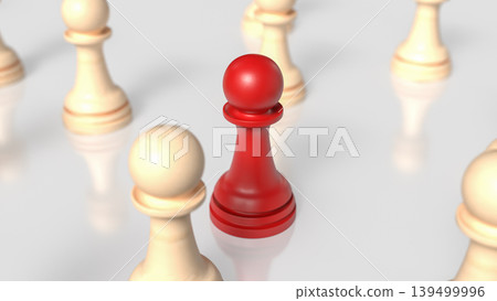 Red Chess Pawn Leadership Strategy 3d render. 139499996