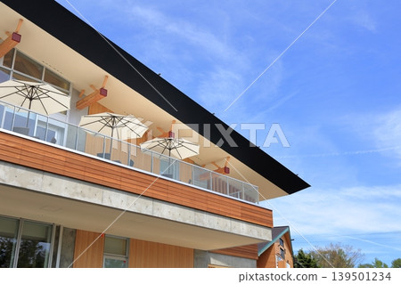 Terrace seating at the center house of Kusatsu Onsen Ski Resort 139501234
