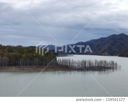 <Bird's-eye view> The surface of Lake Shuparo reflected in the summer frost-covered trees. <Bird's-eye view> The surface of Lake Shuparo reflected in the summer frost-covered trees. 139501377