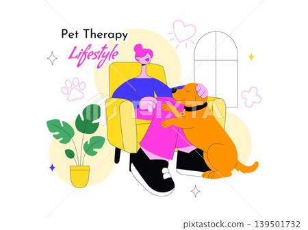 Pet Therapy Lifestyle Vector Illustration Featuring Human And Animal Bonding Mental Wellness Emotional Support and Happy Companion Design Pet Therapy Lifestyle Vector Illustration Featuring Human And Animal Bonding Mental Wellness Emotional Support and Happy Companion Design 139501732