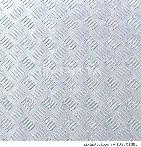 Square background image of a bright blue-gray glossy metallic checkered plate. 139501883