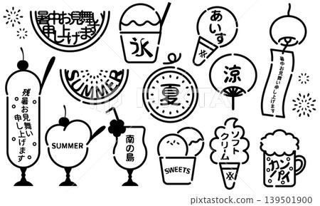 可愛的黑色相框套裝，飾有夏季圖案（糖果、飲料、小物） 139501900
